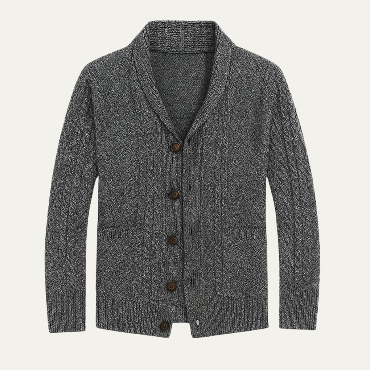 Cevori Classic Cable Knit Style Shawl Collar Cardigan