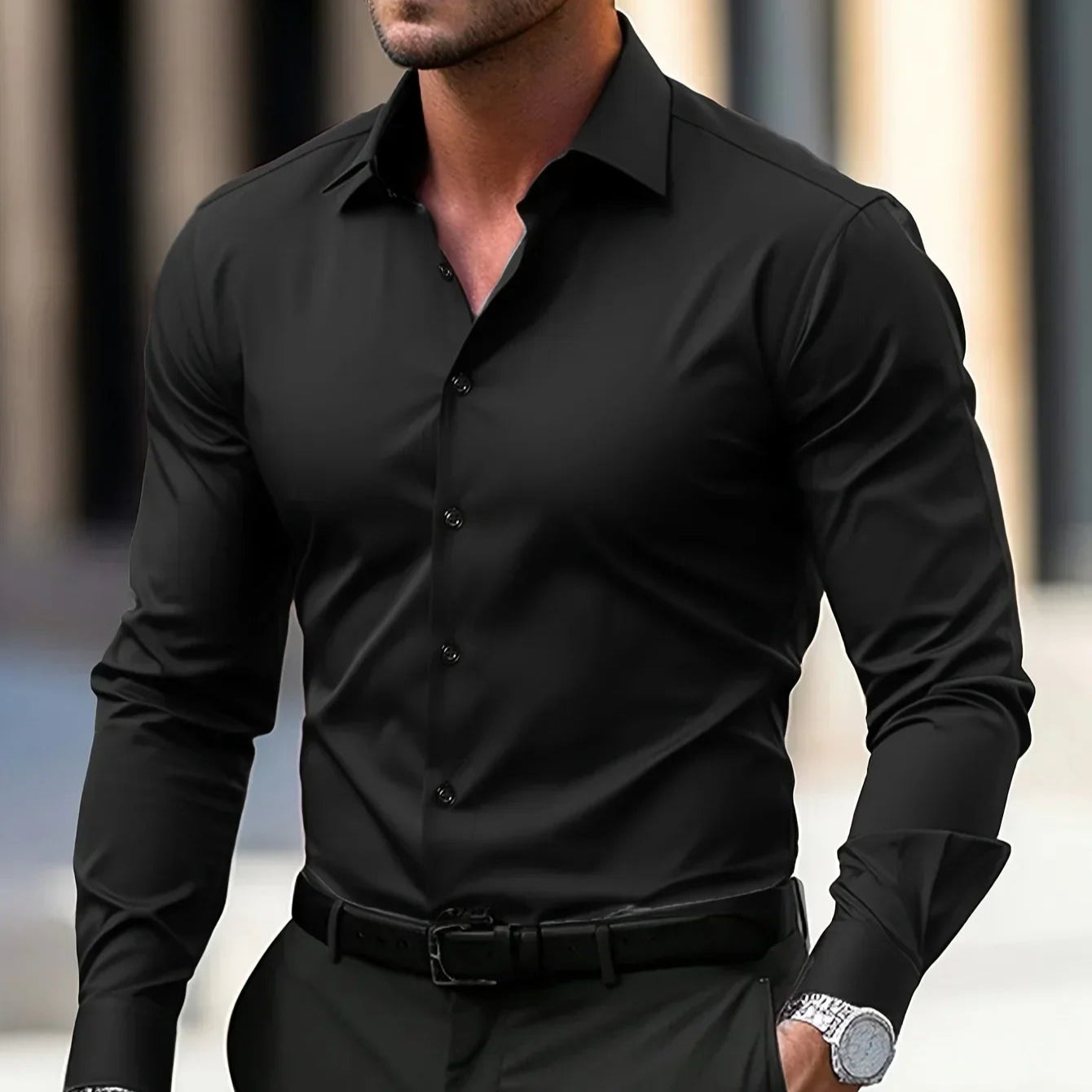 Cevori Long Sleeve Slim Fit Button-Down Shirt