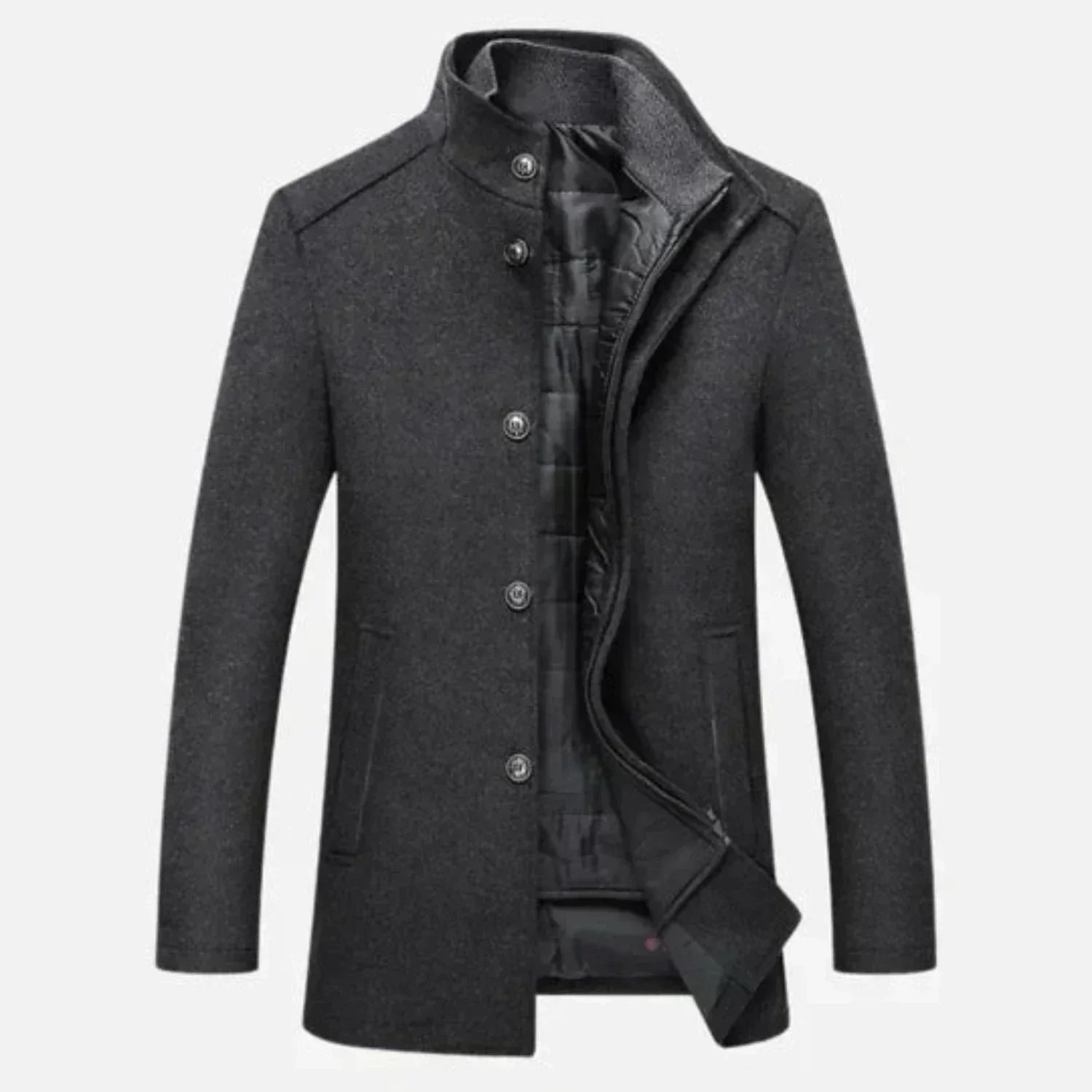 Cevori Stylish Stand Collar Button-Up Overcoat