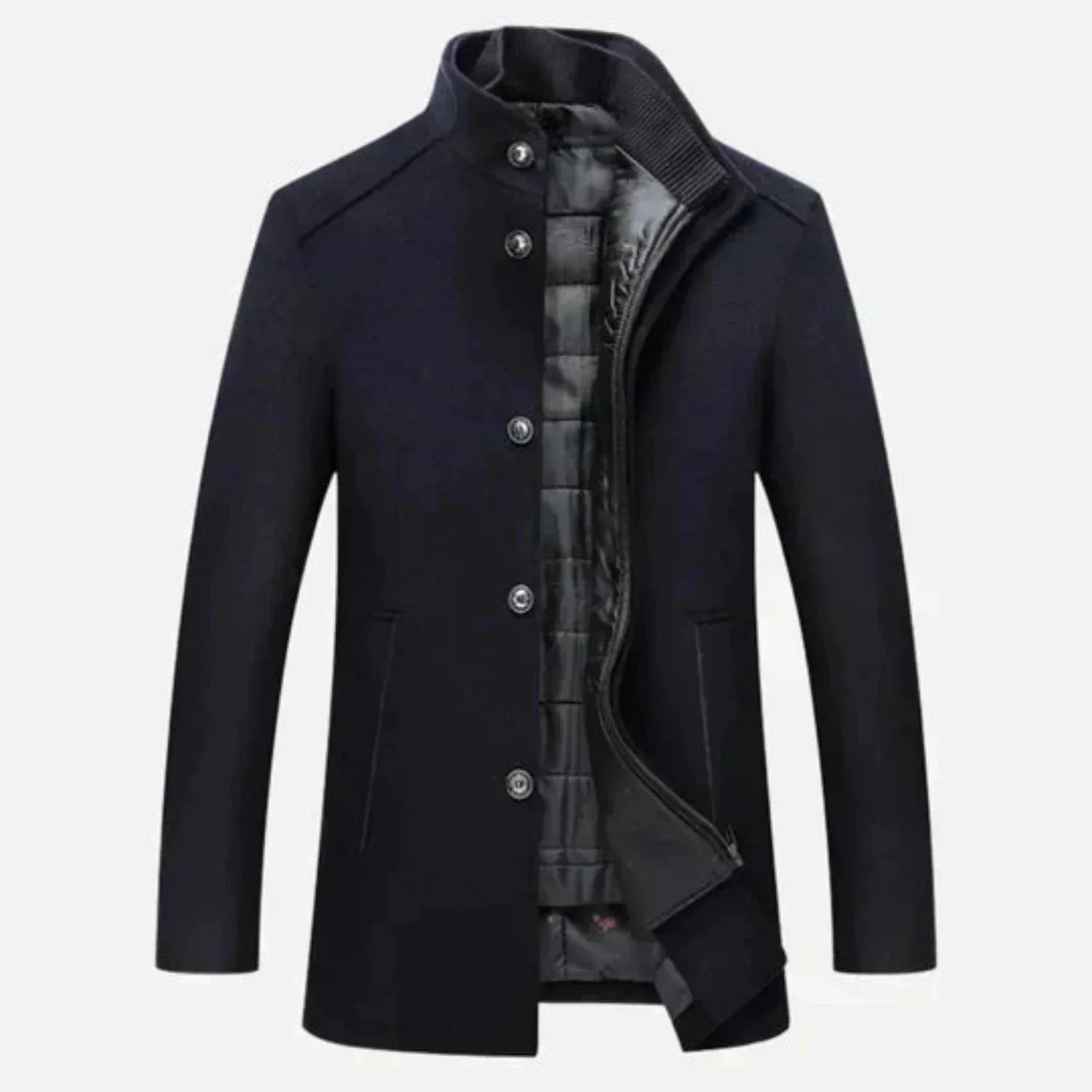 Cevori Stylish Stand Collar Button-Up Overcoat