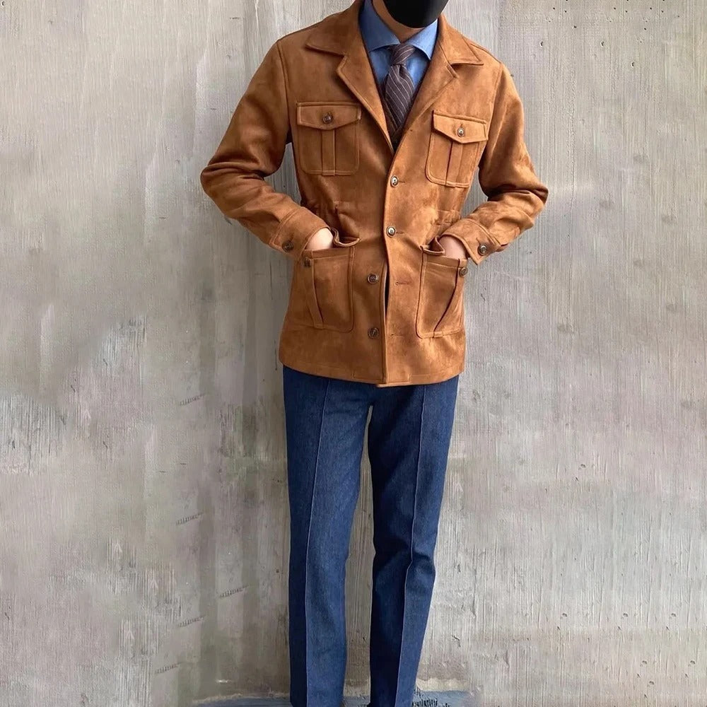 Cevori Four Pocket Suede Look Hunting Jacket