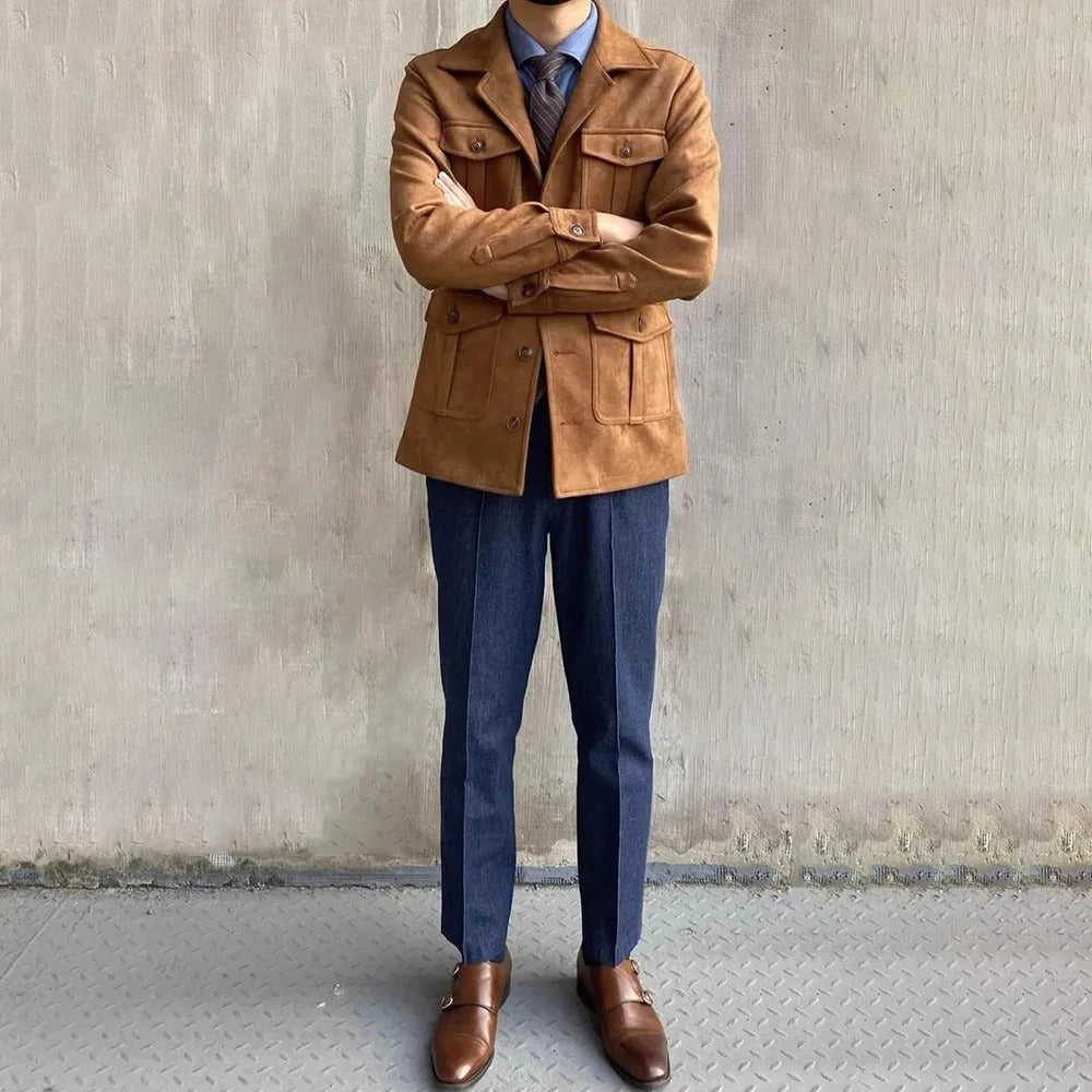 Cevori Four Pocket Suede Look Hunting Jacket