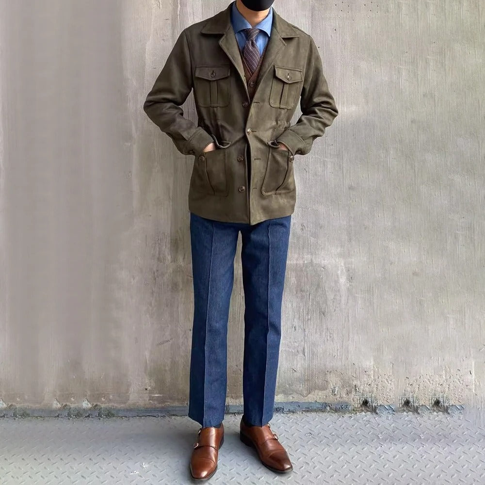 Cevori Four Pocket Suede Look Hunting Jacket
