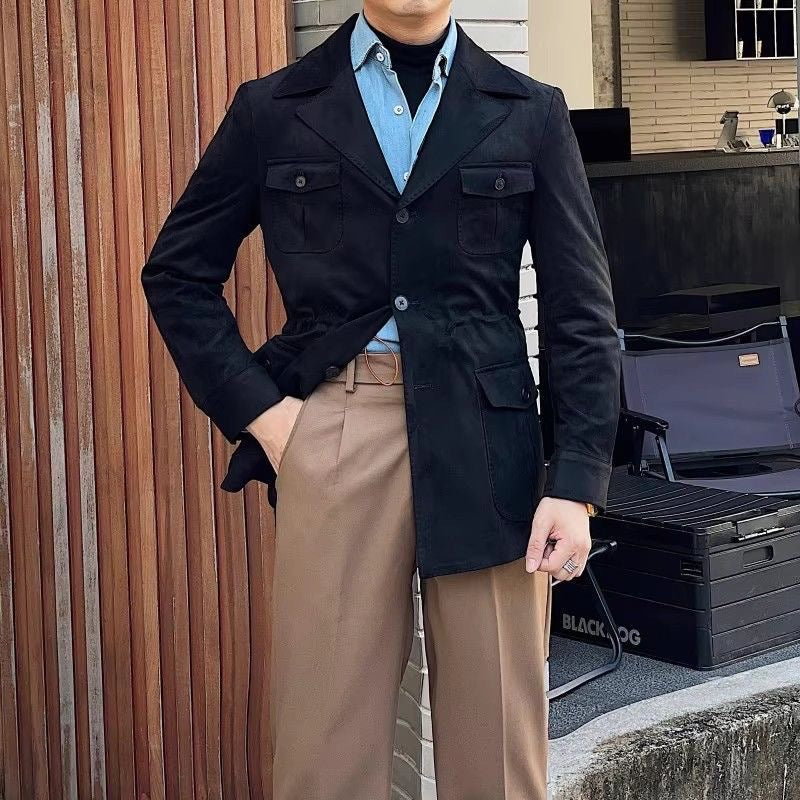 Cevori Four Pocket Suede Look Hunting Jacket