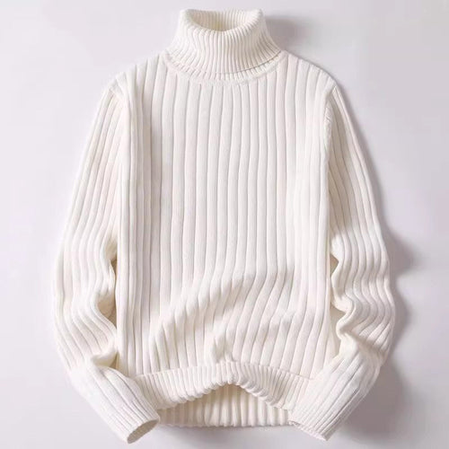 Cevori - Ribbed Knit Turtleneck Pullover Sweatshirt