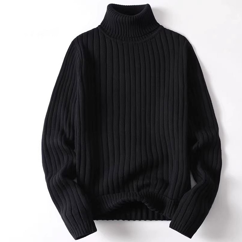 Cevori - Ribbed Knit Turtleneck Pullover Sweatshirt