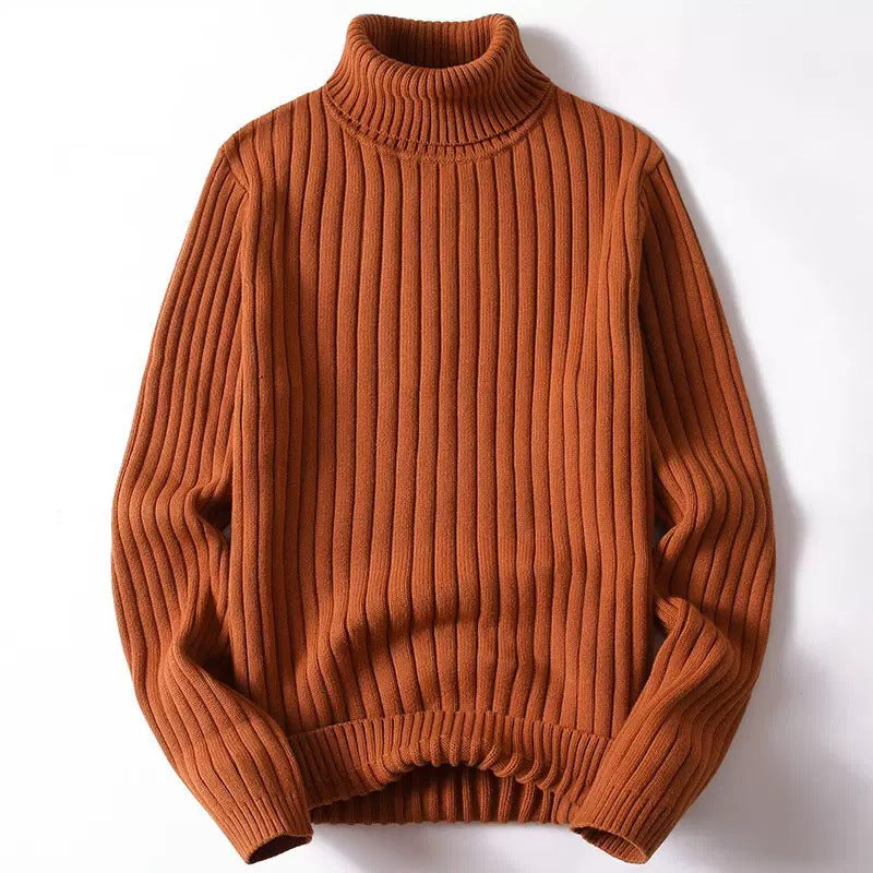 Cevori - Ribbed Knit Turtleneck Pullover Sweatshirt