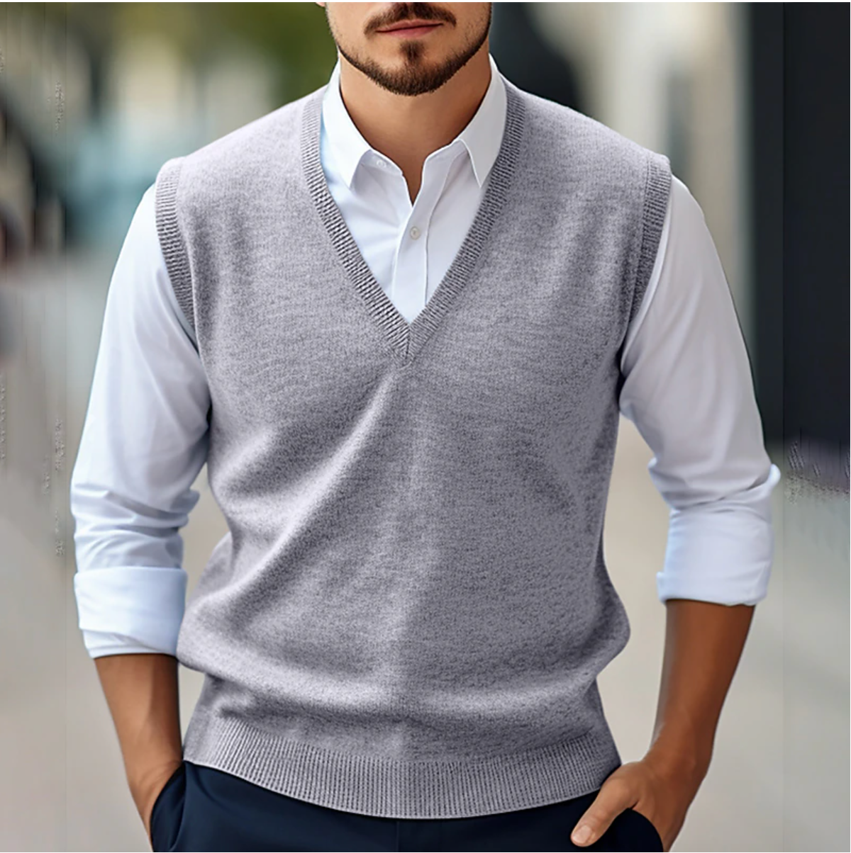 Cevori Knitted Style Sleeveless V-Neck Pullover