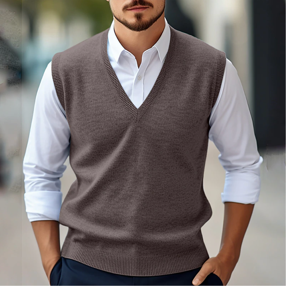 Cevori Knitted Style Sleeveless V-Neck Pullover