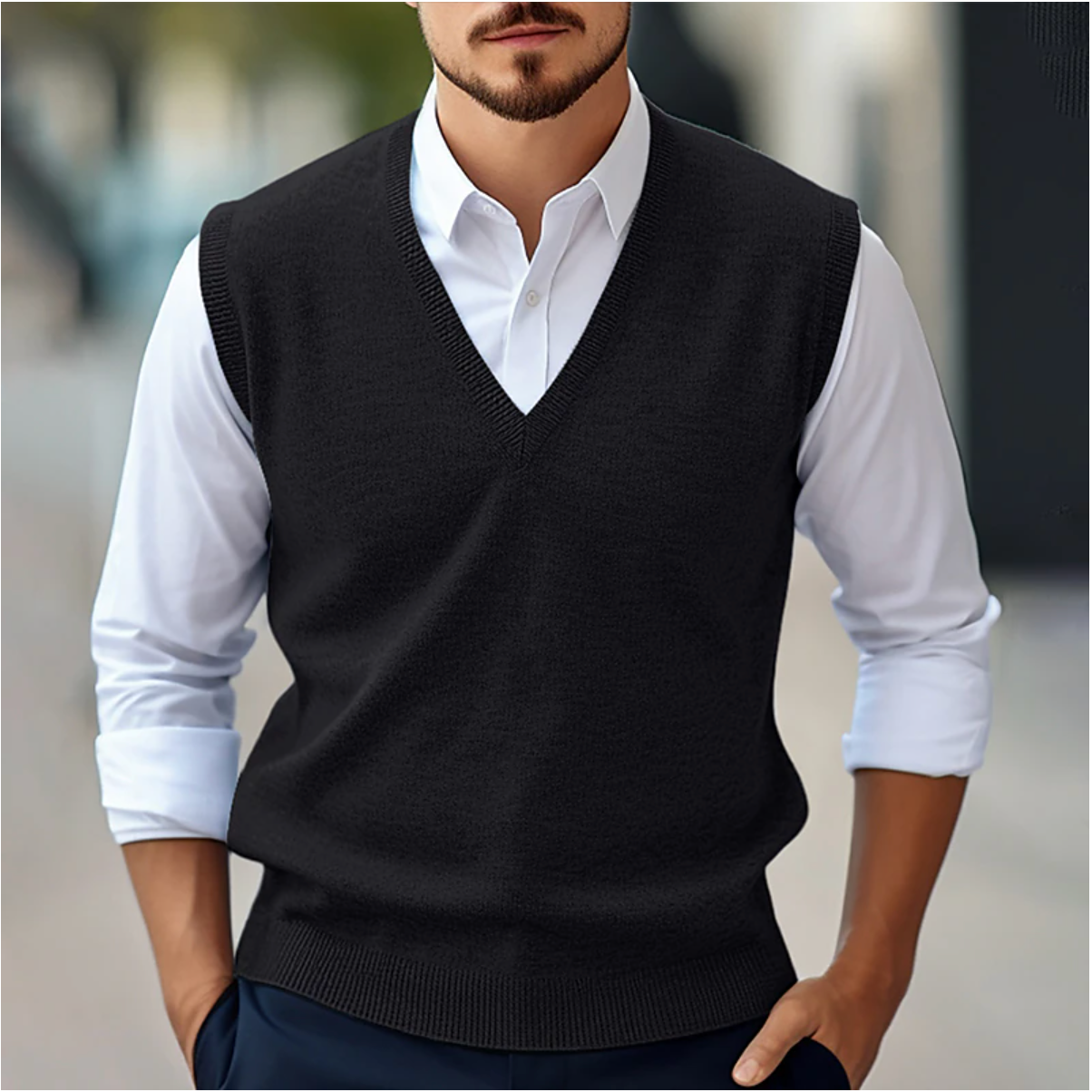 Cevori Knitted Style Sleeveless V-Neck Pullover