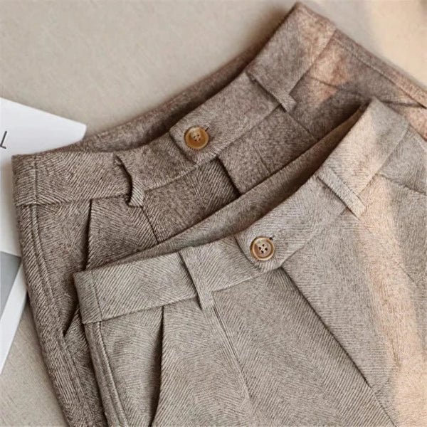 Cevori Vintage High-Waist Style Pleated Trousers