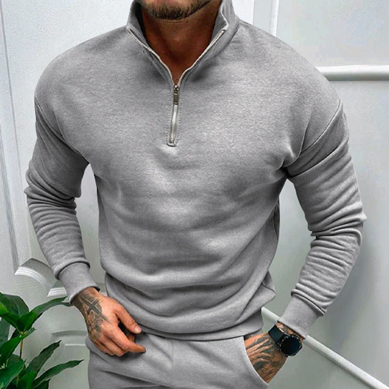 Cevori Zip-Up Sweatshirt with Stand-Up Collar