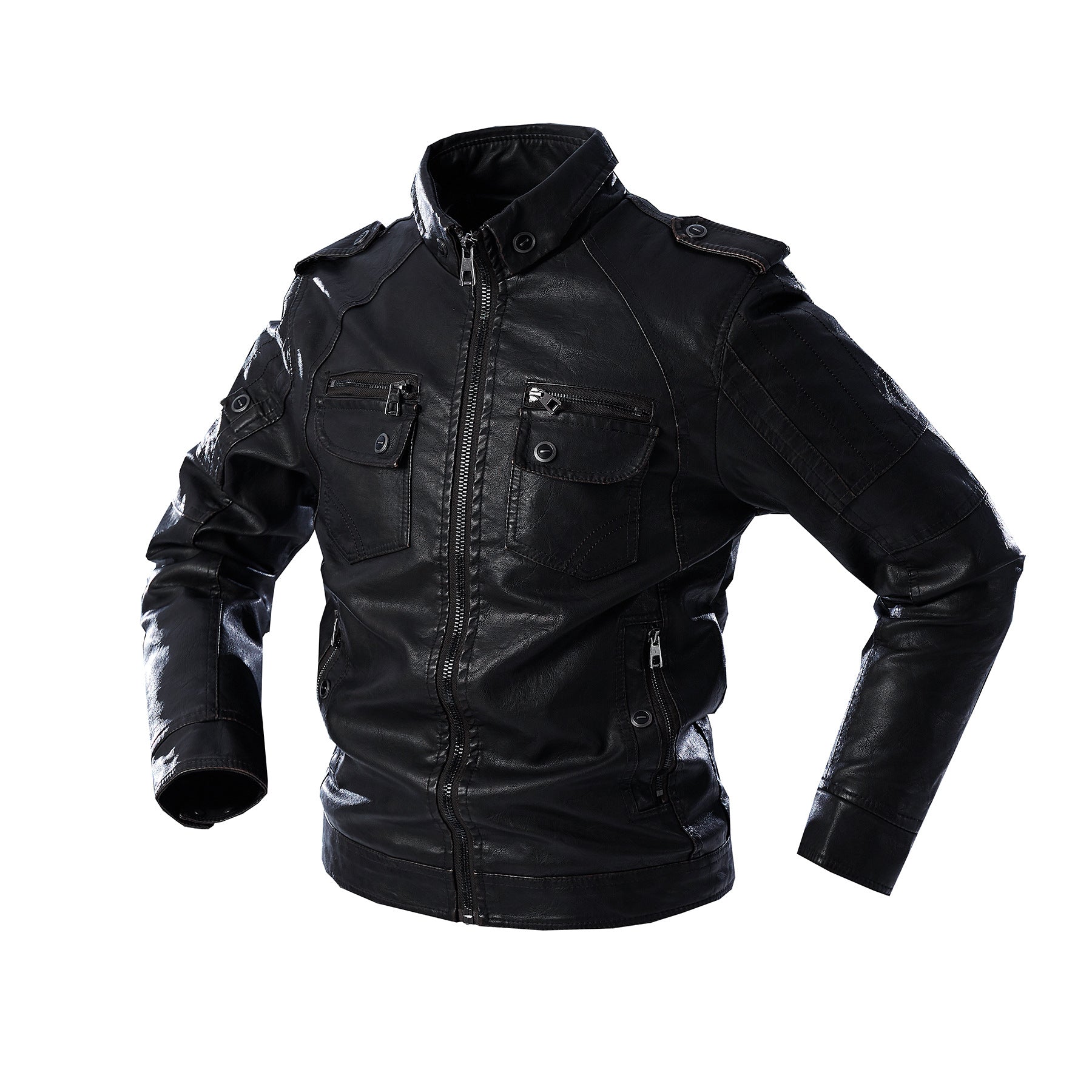 Cevori Casual Leather Jacket with Pockets