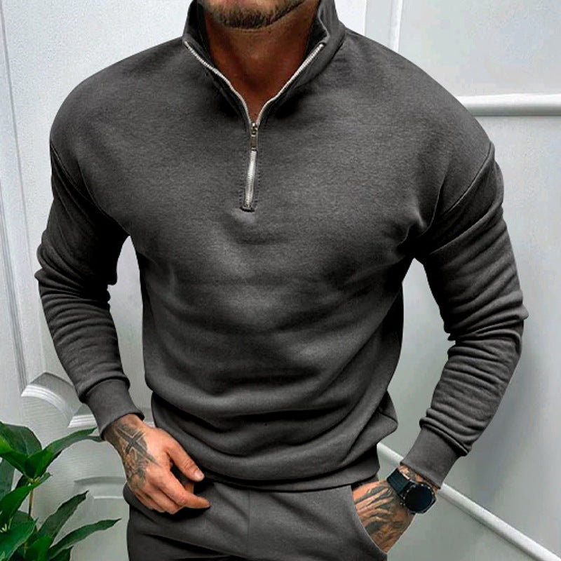 Cevori Zip-Up Sweatshirt with Stand-Up Collar