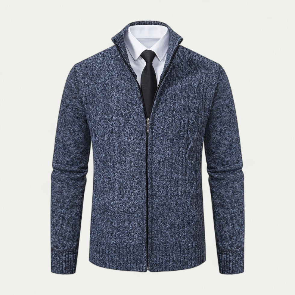 Cevori High Collar Cable Knit Zip-Up Cardigan