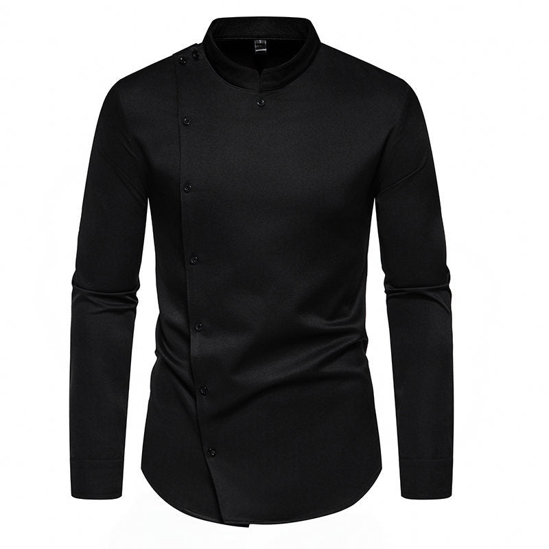 Cevori Modern Button & Stand-Up Collar Long Sleeve Shirt