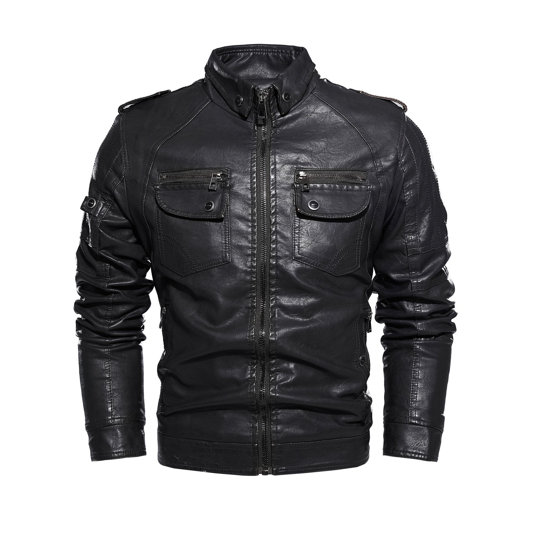 Cevori Casual Leather Jacket with Pockets