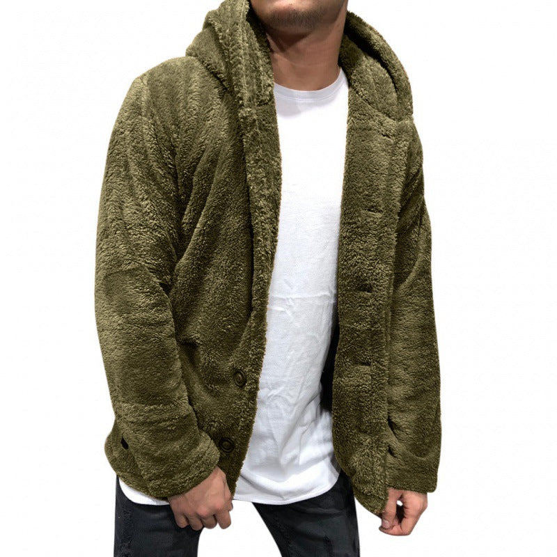 Cevori Hooded Button Closure Fleece Jacket
