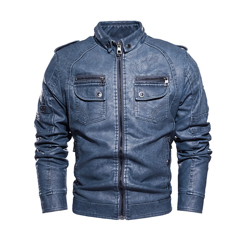 Cevori Casual Leather Jacket with Pockets