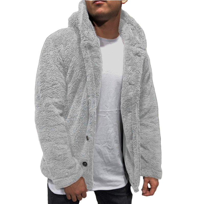 Cevori Hooded Button Closure Fleece Jacket