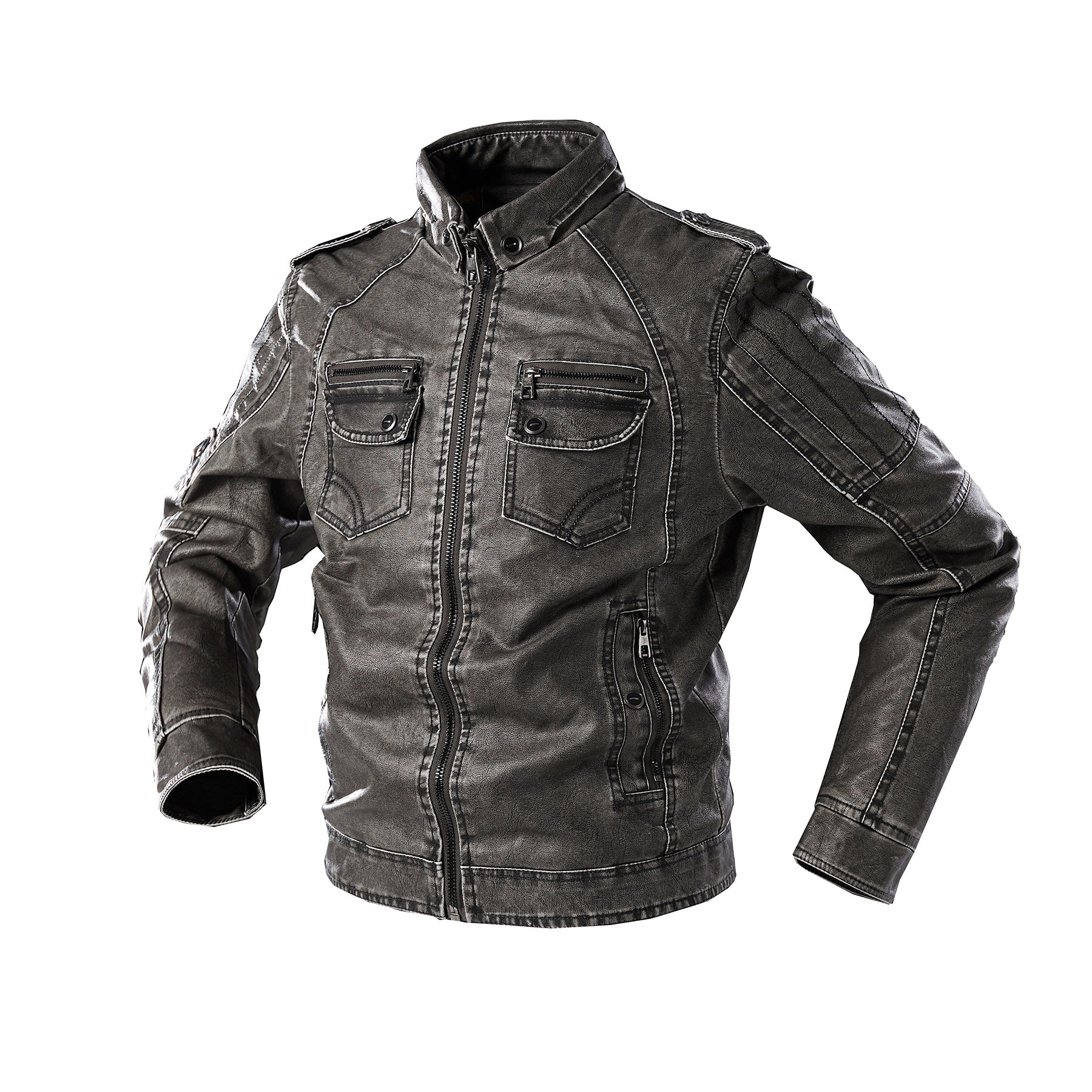 Cevori Casual Leather Jacket with Pockets