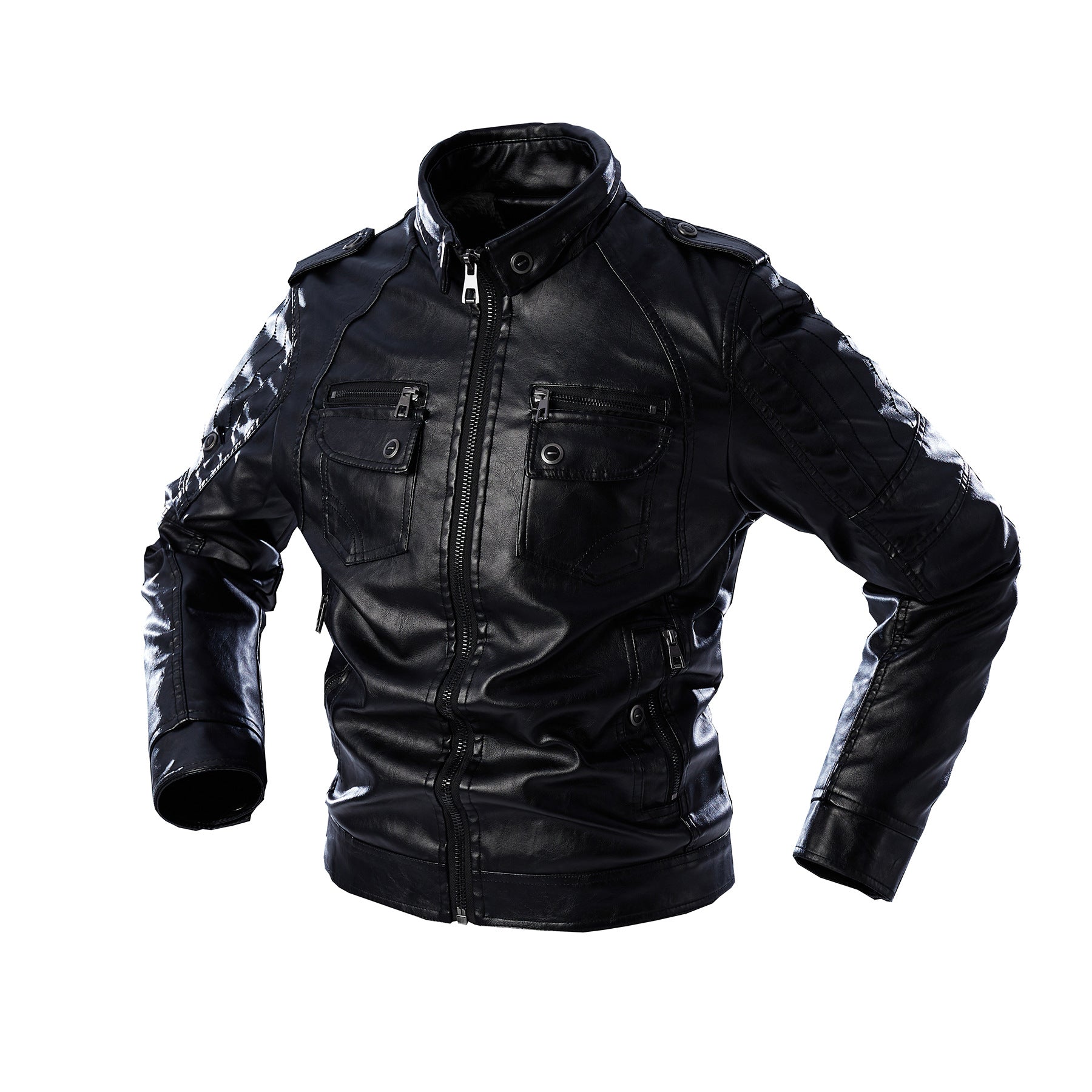 Cevori Casual Leather Jacket with Pockets
