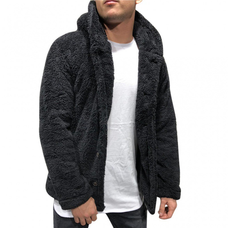Cevori Hooded Button Closure Fleece Jacket