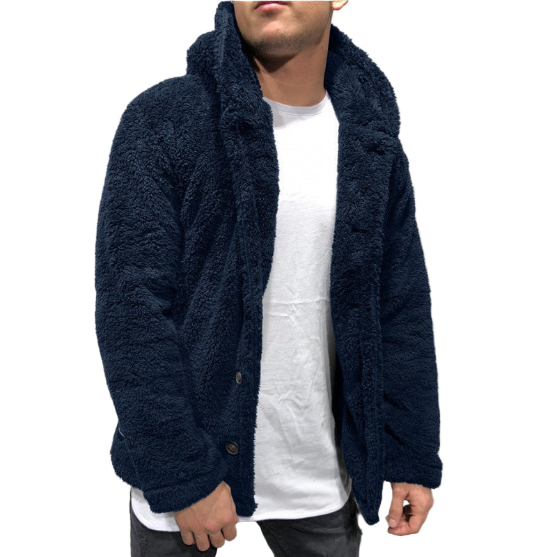 Cevori Hooded Button Closure Fleece Jacket
