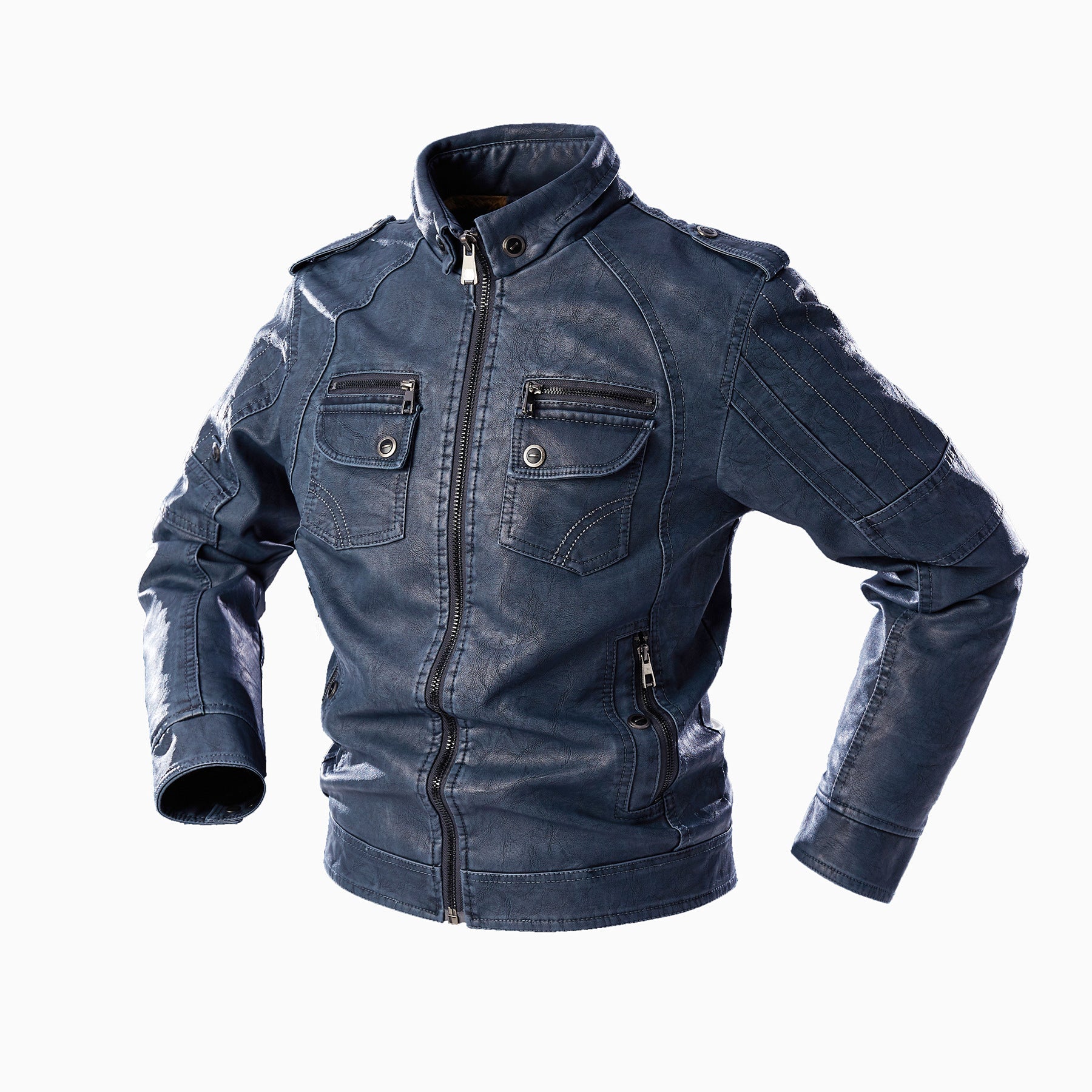 Cevori Casual Leather Jacket with Pockets