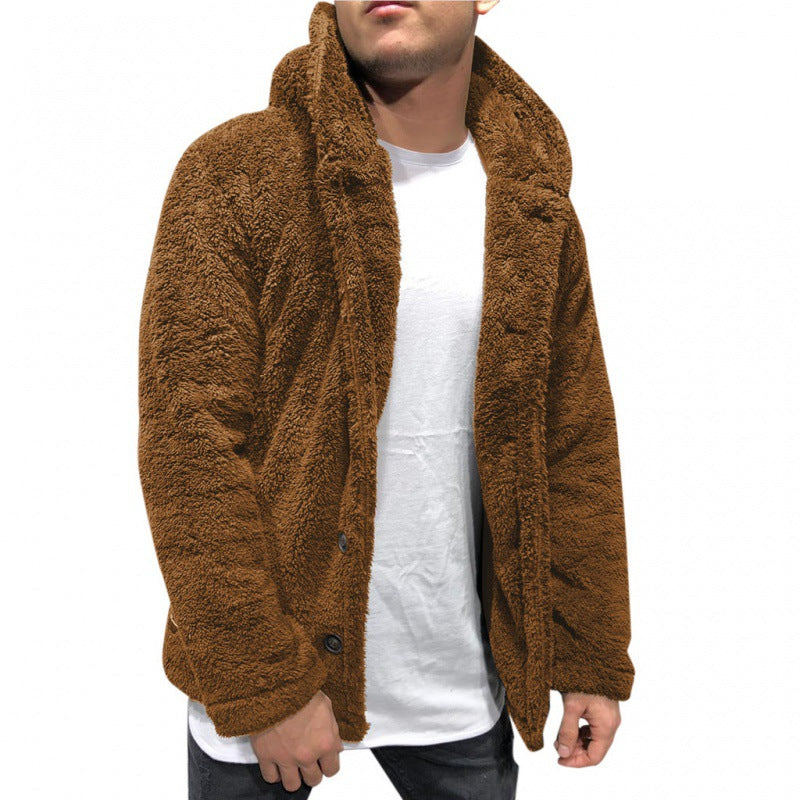 Cevori Hooded Button Closure Fleece Jacket