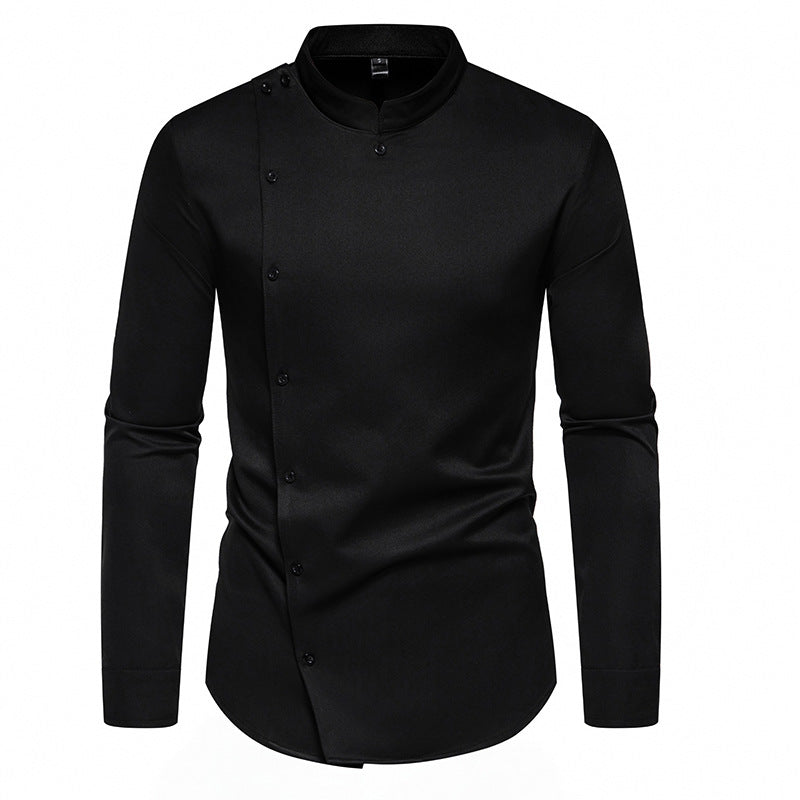 Cevori Modern Button & Stand-Up Collar Long Sleeve Shirt