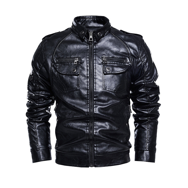 Cevori Casual Leather Jacket with Pockets