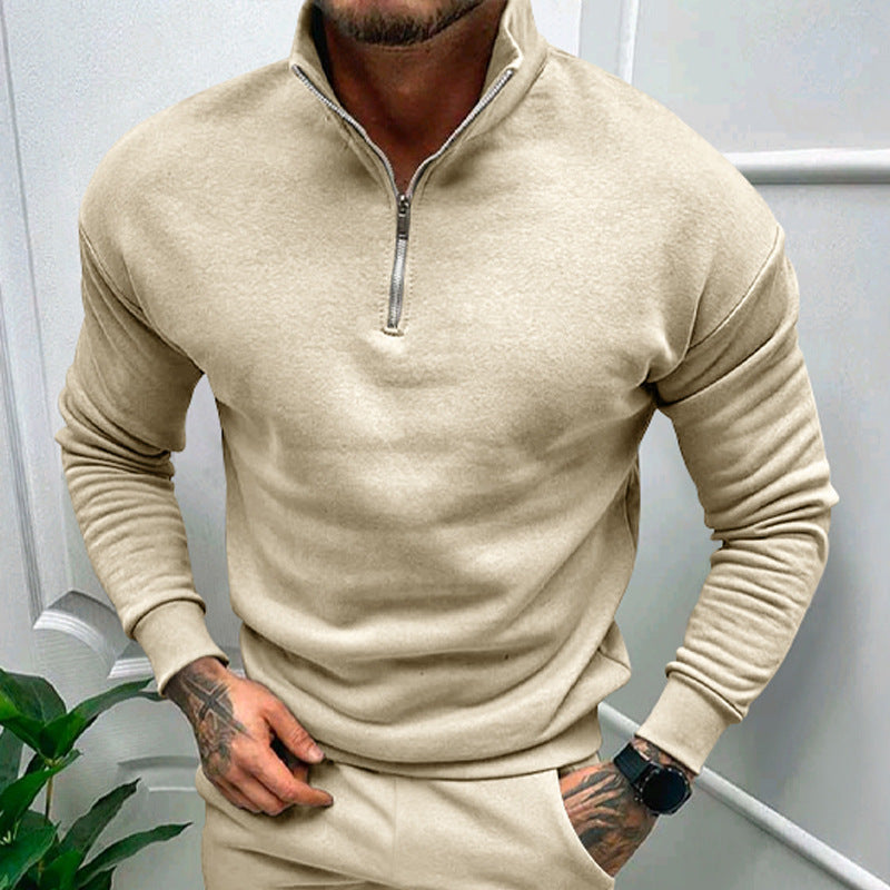 Cevori Zip-Up Sweatshirt with Stand-Up Collar