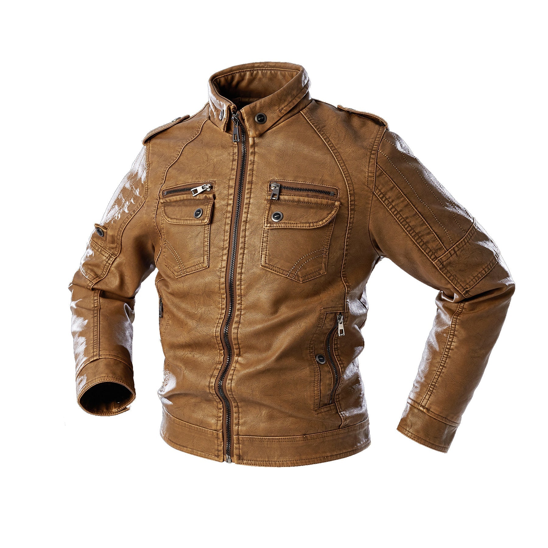 Cevori Casual Leather Jacket with Pockets