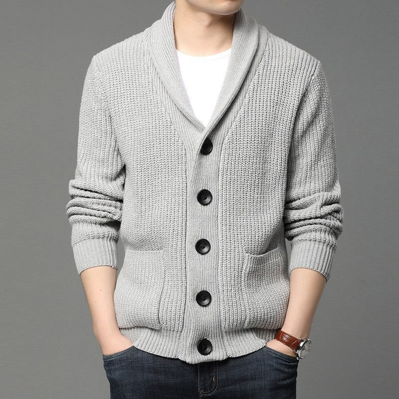 Cevori Shawl Collar Knitted Fabric Cardigan
