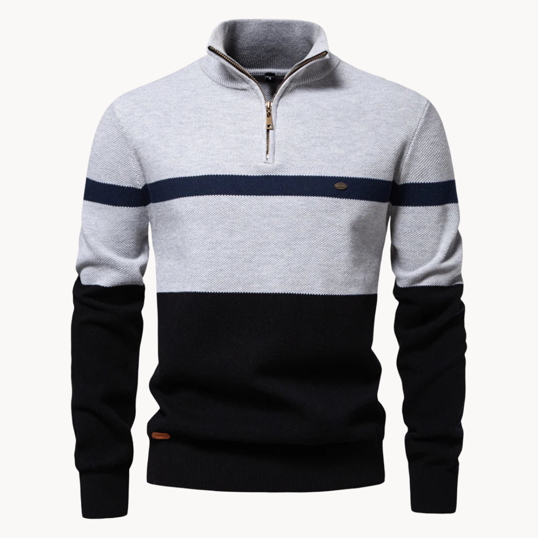 Cevori Stylish Color Block Quarter-Zip Jumper