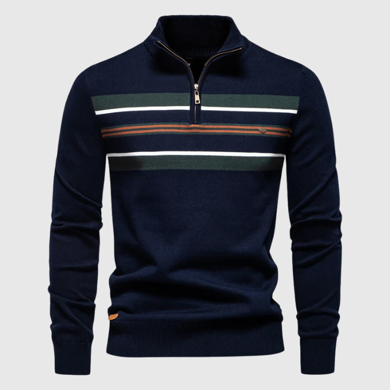 Cevori Modern Contrast Design Half-Zip Striped Jumper