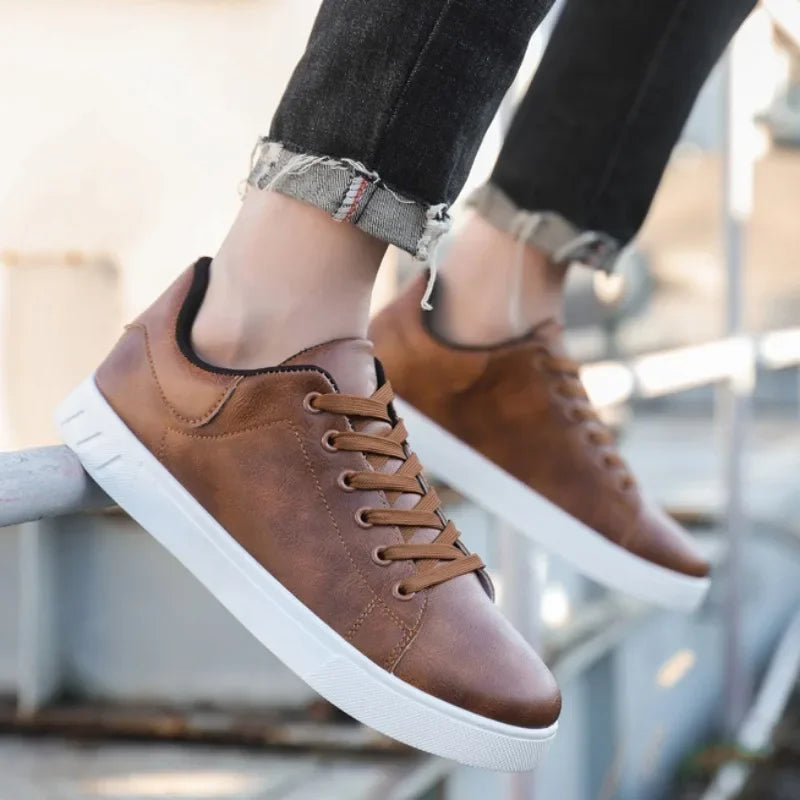 Cevori Casual Lace-Up Leather Sneakers