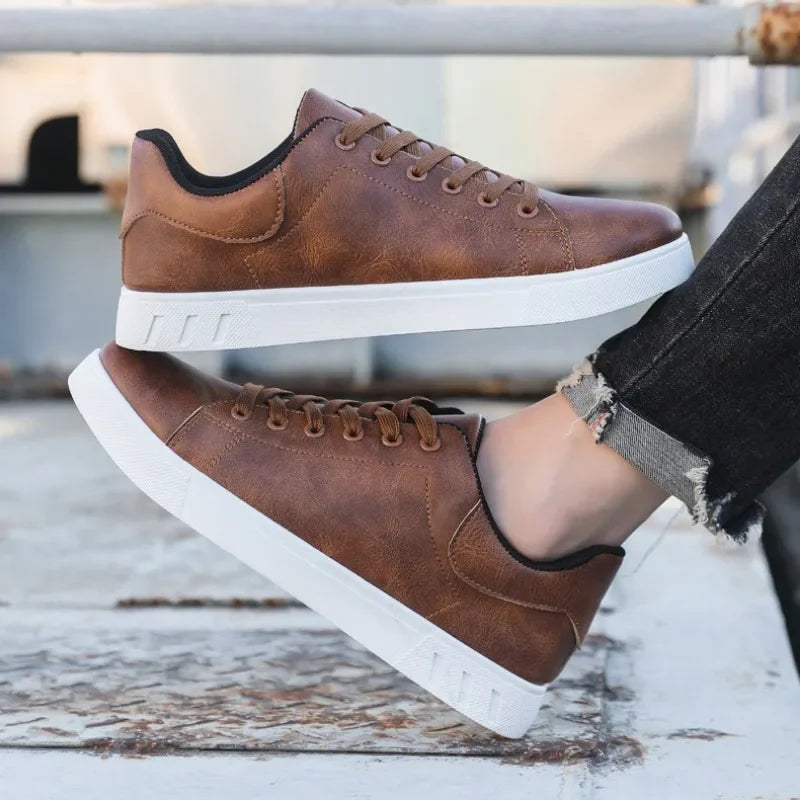 Cevori Casual Lace-Up Leather Sneakers