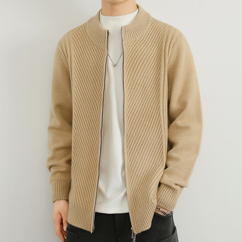 Cevori Ribbed Mock Neck Zip-Up Sweater