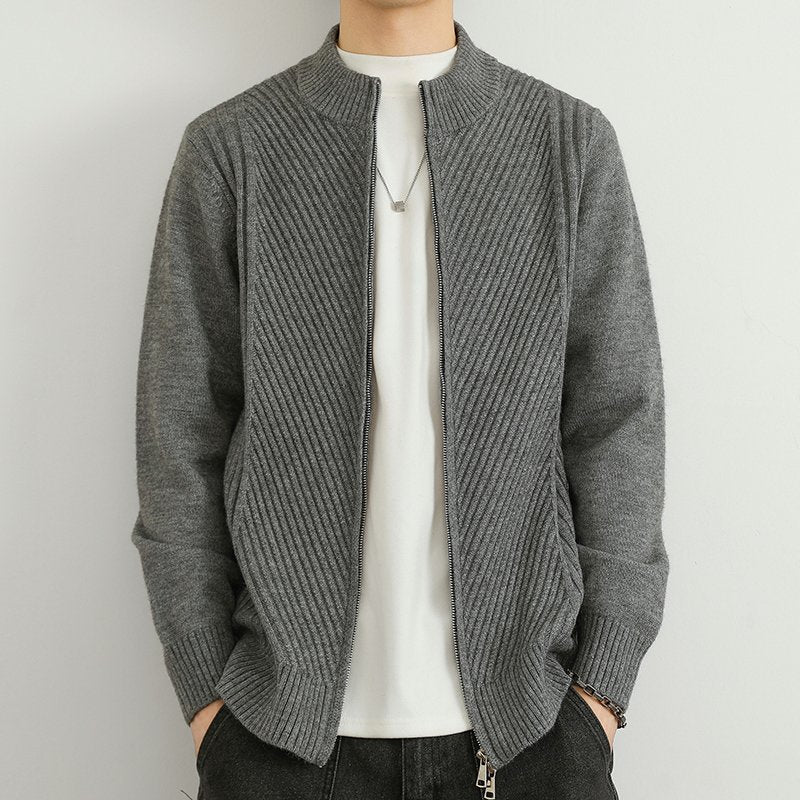 Cevori Ribbed Mock Neck Zip-Up Sweater
