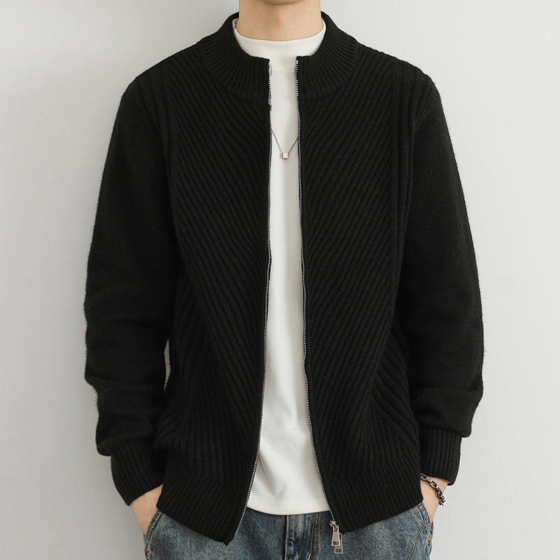 Cevori Ribbed Mock Neck Zip-Up Sweater