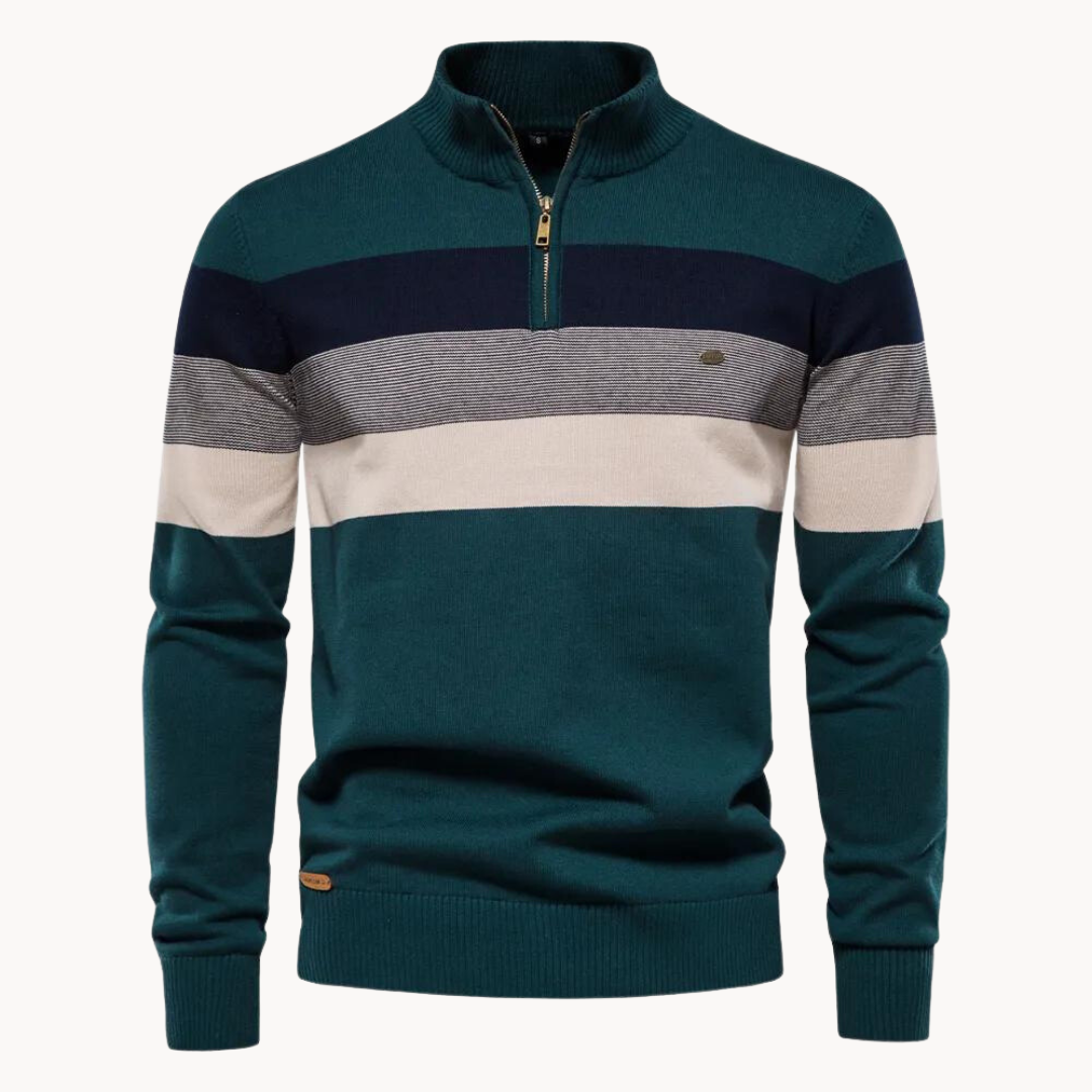 Cevori Striped Quarter-Zip Jumper with Stand Collar