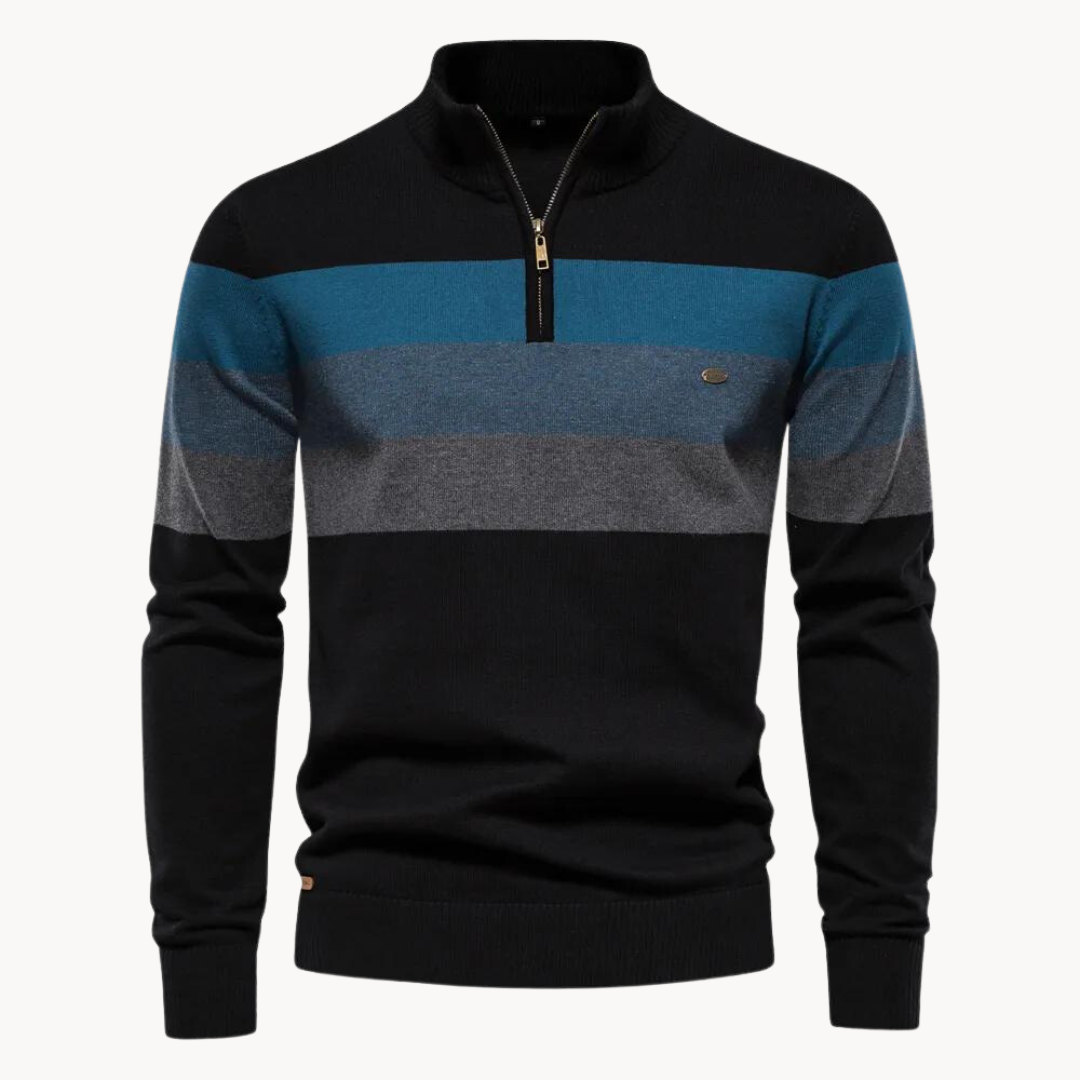 Cevori Striped Quarter-Zip Jumper with Stand Collar