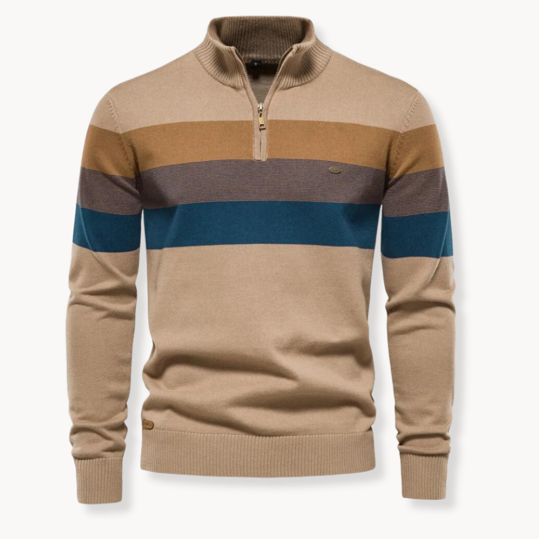 Cevori Striped Quarter-Zip Jumper with Stand Collar