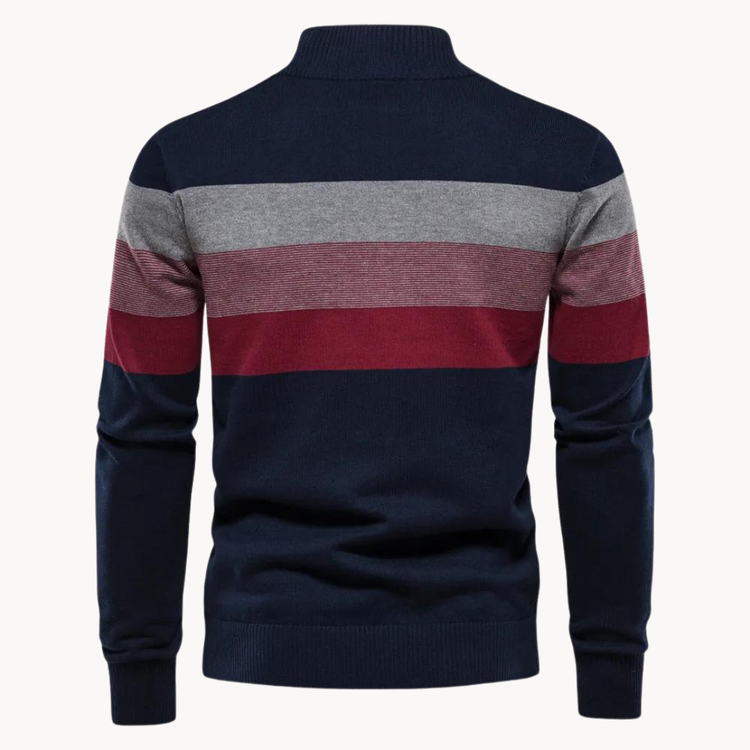 Cevori Striped Quarter-Zip Jumper with Stand Collar