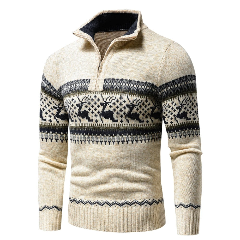 Cevori Festive Winter Style Knitted Zip Jumper