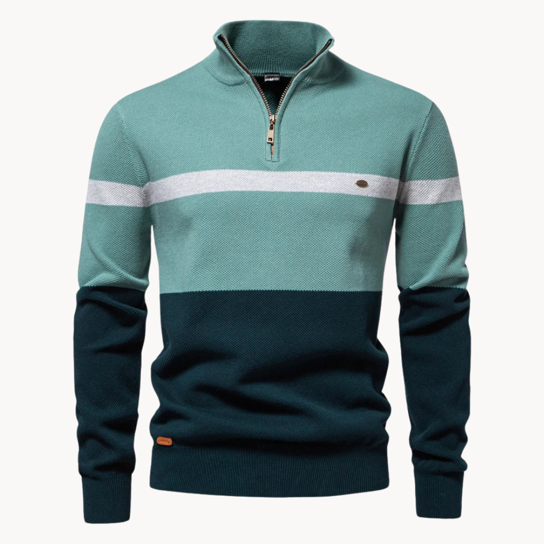 Cevori Stylish Color Block Quarter-Zip Jumper