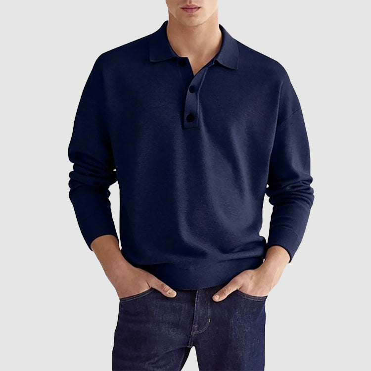 Cevori Long Sleeve Design Cotton Polo Shirt