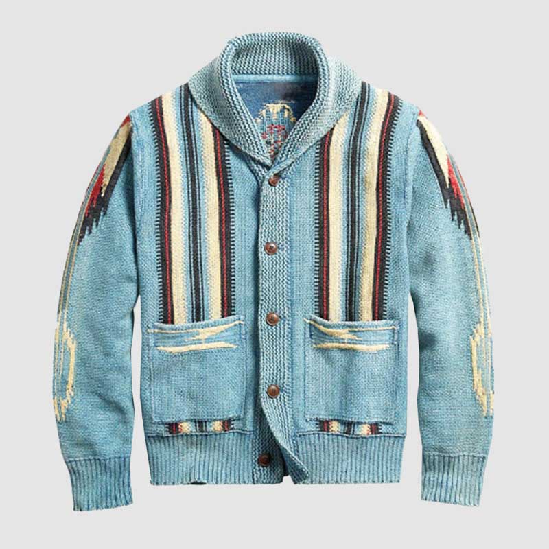 Cevori Shawl Neck Style Geometric Wool Cardigan